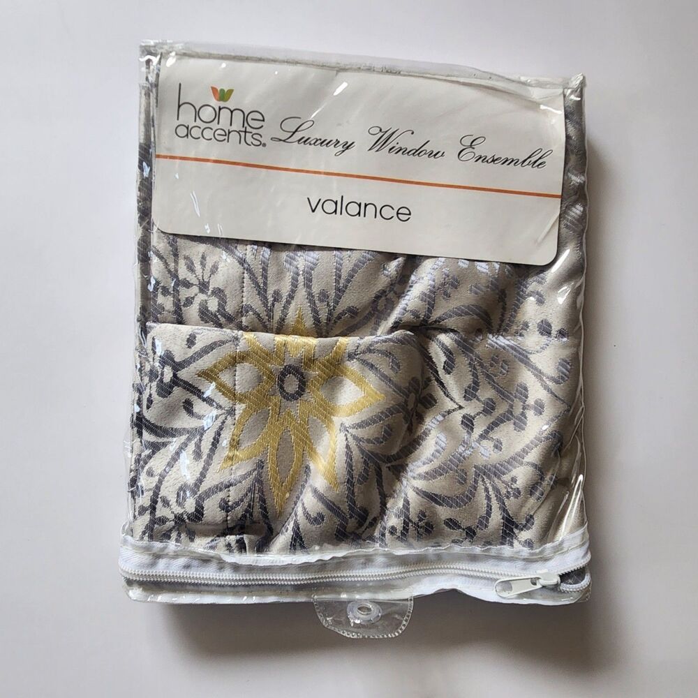 Polyester Lined Valance 84" l x 18" w Gray Yellow "Lena" Home Accents NIP Belk